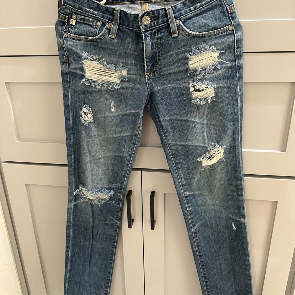 AG Adriano Goldschmied Blue Distressed Skinny Jeans